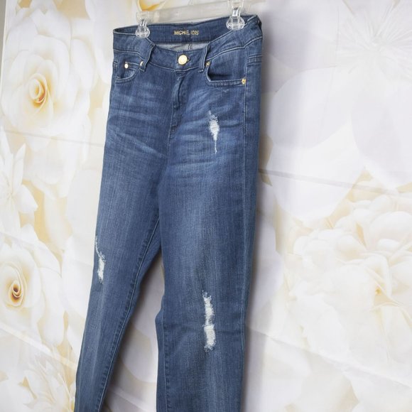Michael Kors Dillon Relaxed Distressed Size 8 Medium Wash Denim Jeans - Picture 5 of 10
